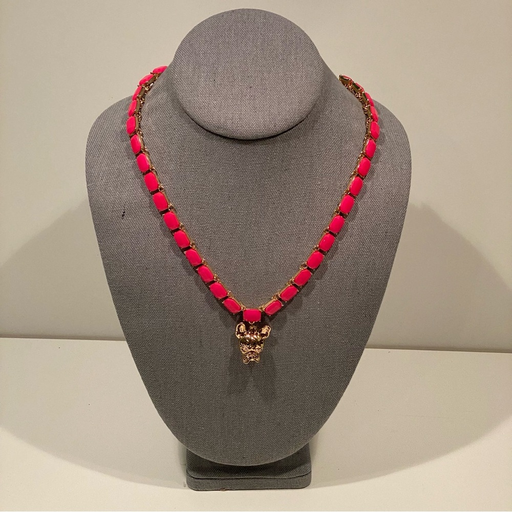 NWT Betsey Johnson Hot Pink Crystal Frenchie Necklace ~ Fun & Bright!